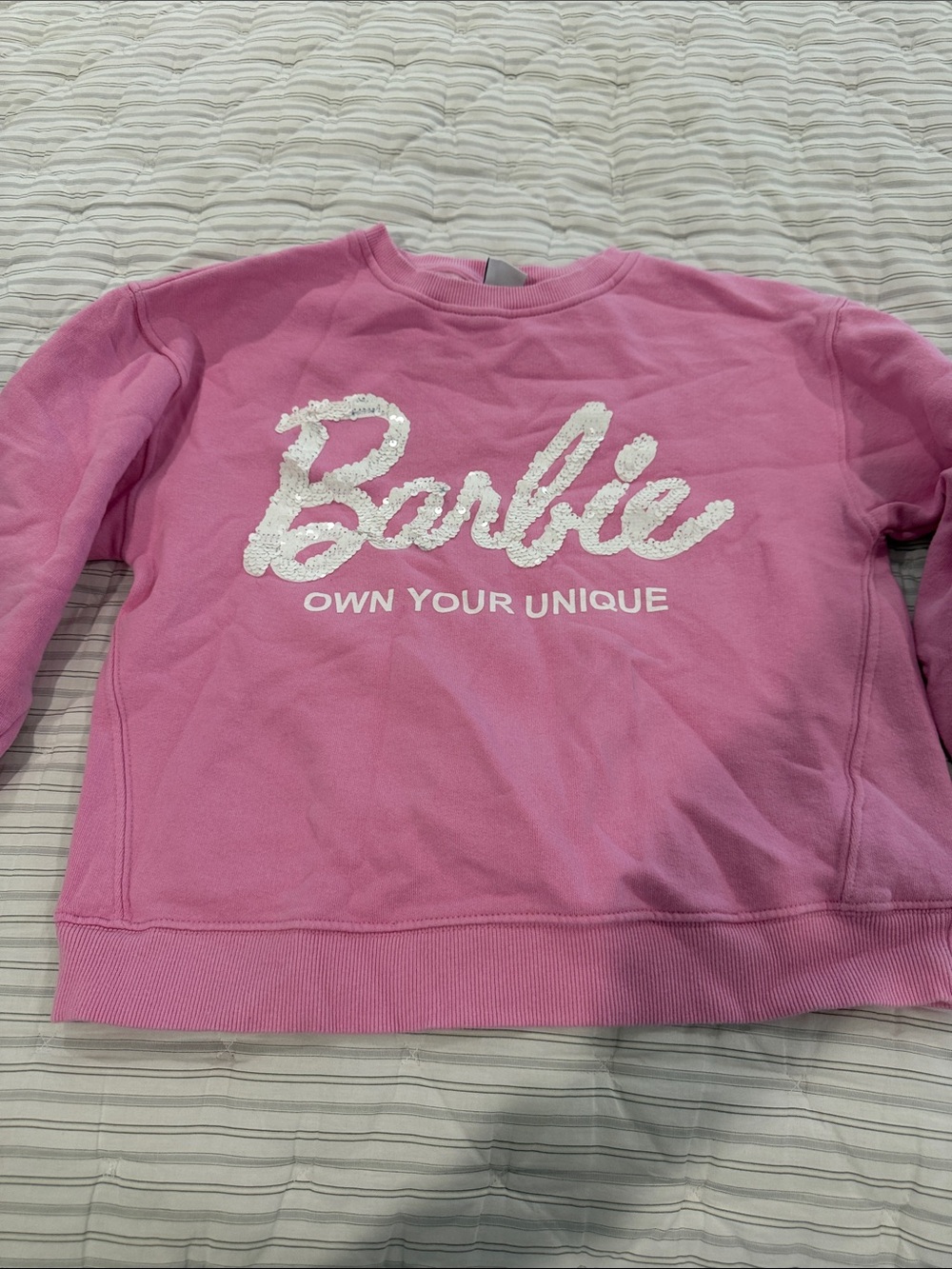 Barbie Pink Crewneck Sweatshirt with White Script Logo